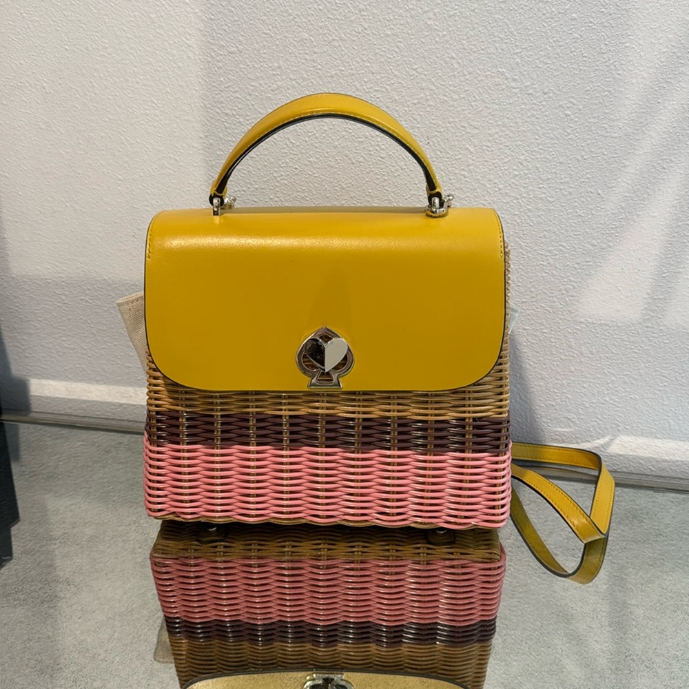 Kate Spade wicker purse yellow pink bag color block rare